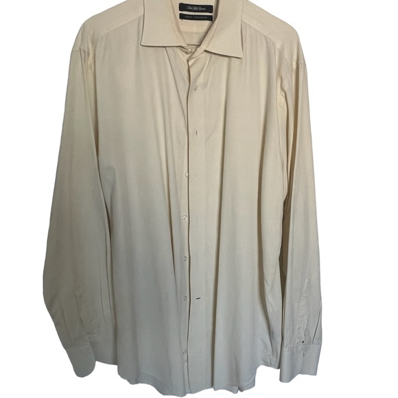 Mens Light Yellow Saks Fifth Avenue Slim Fit Dress Shirt - Picture 1 of 7